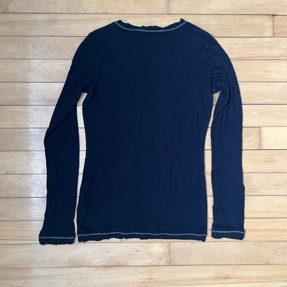 Y-3 Yohji Yamamoto Adidas Black Ribbed Long Sleeve Top Raw Edge Medium - Picture 6 of 13